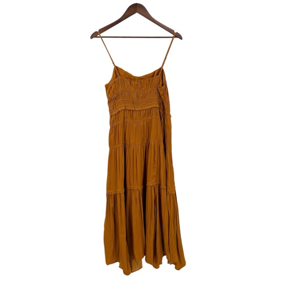 Anthropologie Gold Tiered Ruched Midi Dress Size 8 - Picture 3 of 12